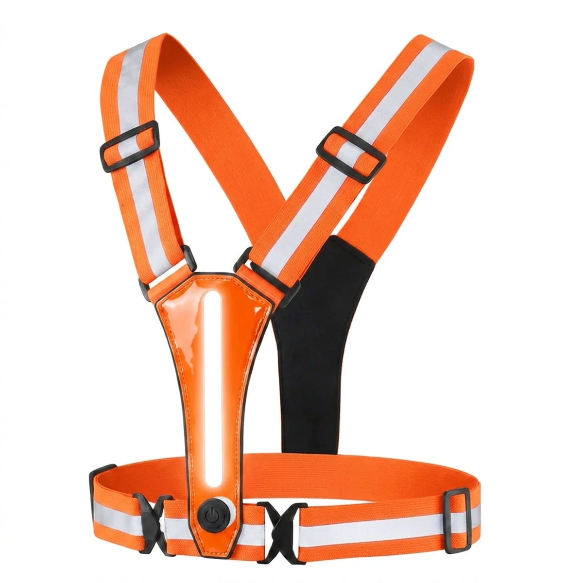 Hi-Vis Orange Litt Co. rechargeable LED reflective vest, front view